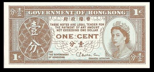 Hong Kong P325b 1 Cent Young Bust of Queen Elizabeth II Bradbury-Wilkinson UNC