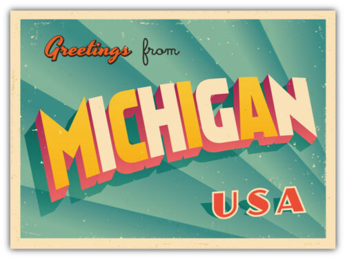 Michigan USA State Greetings Retro Emblem Car Bumper Sticker Decal  "SIZES'' 