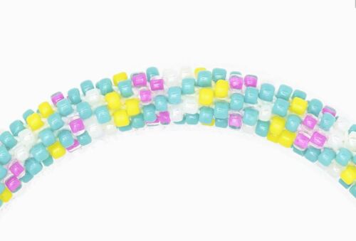 Details about  / Sashka Co reg 6-8/" CANDY SPRINKLES Glass Beaded BRACELET turquoise pink yellow