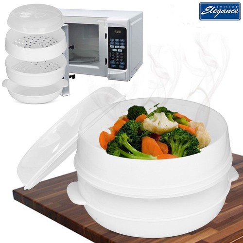 Vie saine MICRO-ONDES 2 NIVEAUX Vapeur Cuisinière Pour Légumes Riz Pâtes Cuisine