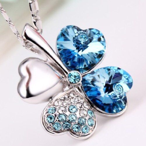 NEW Blue Crystal Heart Necklaces Silver Xmas Gifts For Her Daughter Mother Women