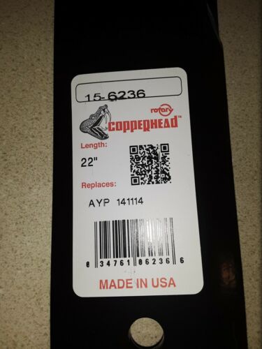 Replaces AYP 14114 NEW Rotary Copperhead 15-6236 Mulcher Mower Blade 22/" x 5//8/"