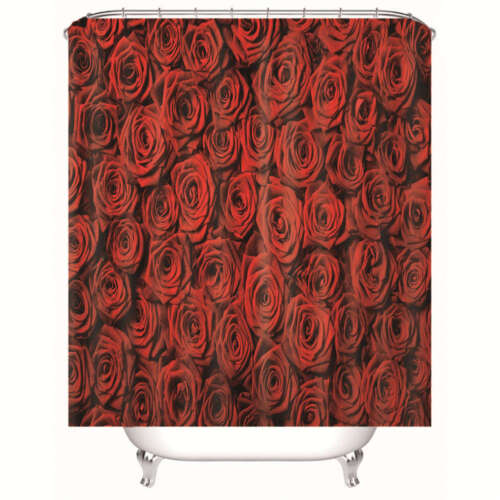 Concentrated Red Rose 3D Shower Curtain Waterproof Fabric Bathroom Decoration