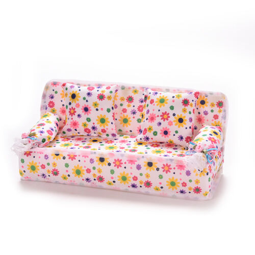 3Pcs//set Mini Dollhouse Furniture Flower Printing Cloth Sofa Couch/&2 CushioFBDU