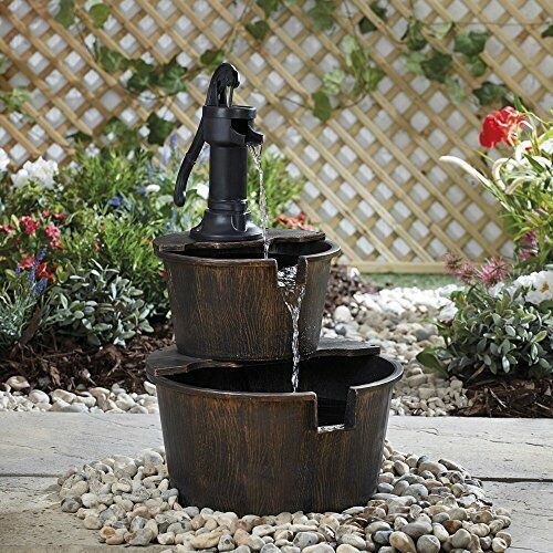 Serenity Garden 2 Tier Pump Barrel Cascade Water Feature Outdoor Patio Fountain 