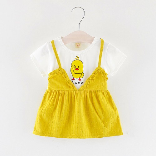 Toddler Kid Baby Girl Summer Dress Cartoon Striped Printed Party Princess Dress