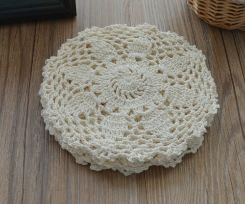 6 Round Cream Crochet Lace Doilies Lot French Country Wedding Coasters