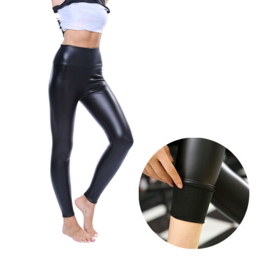 Damen Leder Optik Leggings Stretch Hose Skinny Hohe Taille Thermo Treggings Neu Fitness Running Yoga Trousers Leggings