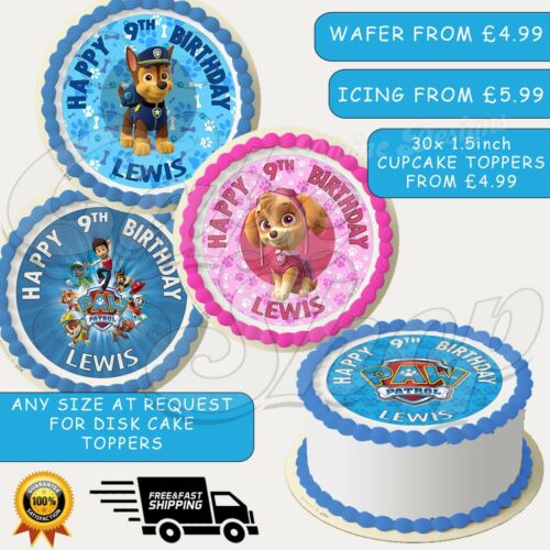 Details about  &nbsp;PAW PATROL PERSONALISED BIRTHDAY CAKE TOPPER ICING PAPER NAME AND NUMBER