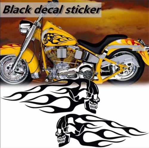 1 Pair 34x12.7cm Motorcycle Graphic Decal Sticker Skull Flame Black Waterproof