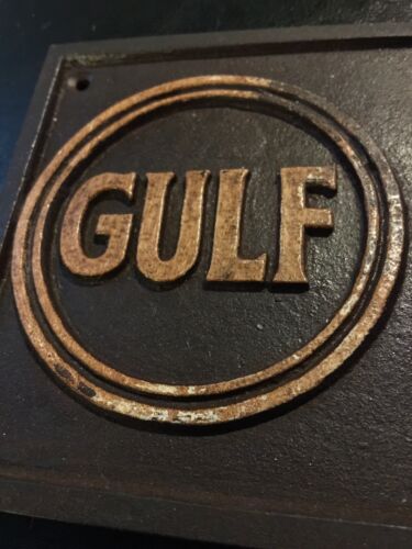 Gulf Oil Sign Solid Metal Antique Style Gas Coal Advertisement Patina Finish F/g 
