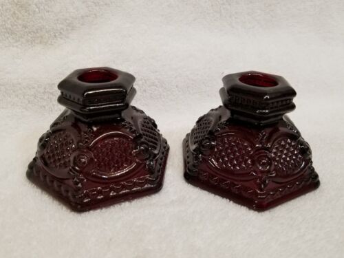 Red Avon 1876 Cape Cod Collection ~CANDLE HOLDERS~ 2 in box 11R
