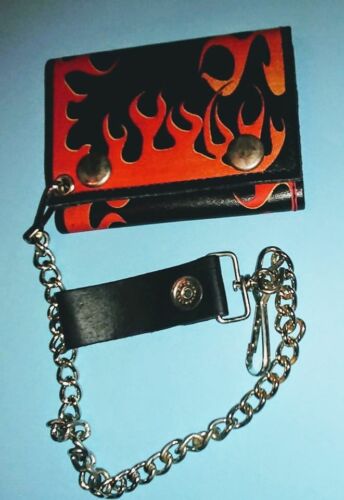 BIKER LEATHER  Firefighter Flames WALLET with CHAIN AND LOOP 