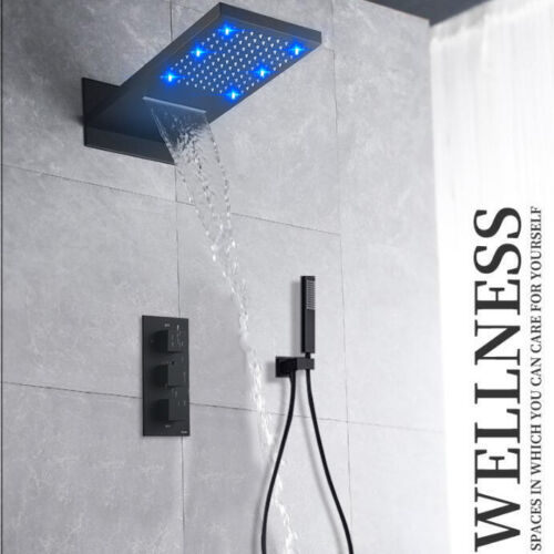 Oil Rubbed Bronze LED Rain Shower Faucet Thermostatic Massage System W/Handheld 