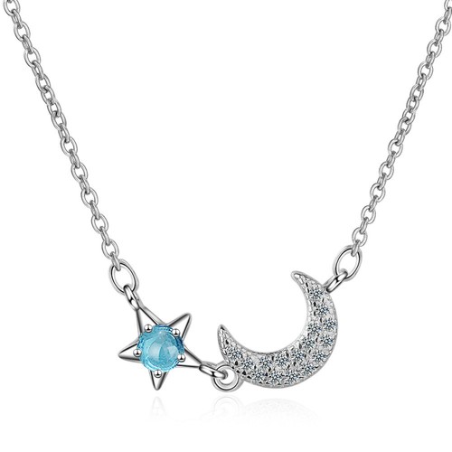 Muye 925 Sterling Silver Star Lune Collier Pendentif Pour Femme Fashion DZ363
