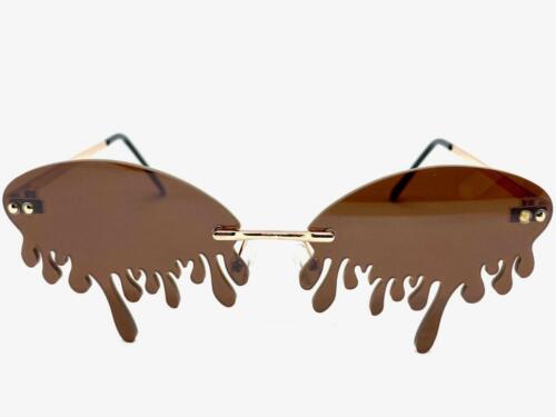 EXAGGERATED Retro PARTY Club Rave DJ SUN GLASSES Teardrop Dripping Brown Lens
