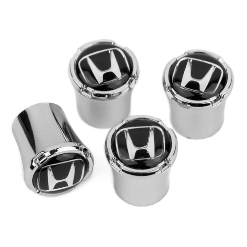 Made in USA Licensed Black Honda Logo Chrome Valve Stem Caps