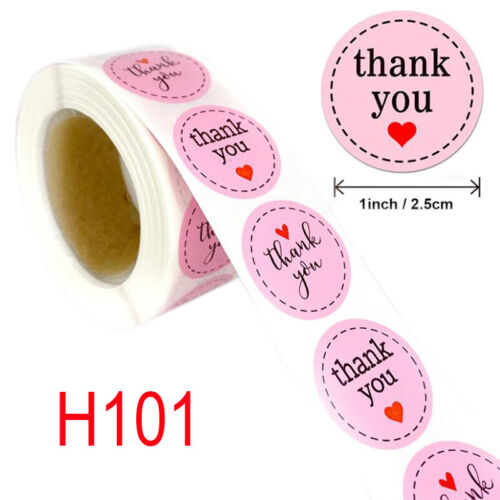 500* Thank You Stickers Pink Gift Labels Round-Heart Business Seal Decal Wedding