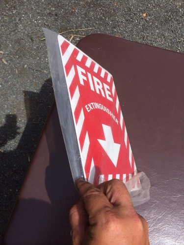 Vtg Sign Fire Extinguisher Industrial Factory Flange Unused 12/" Metal Doubleside