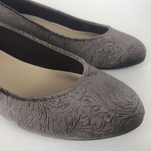 Isaac Mizrahi Live Gray Embossed Velvet Ballet Flats with Faux Pearl Heels Robyn 