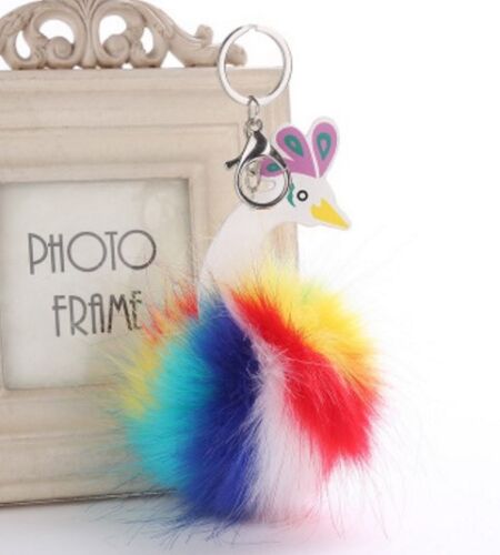 a un pendente borsetta chiavi POLLO PORTACHIAVI Fluffy Faux PON PON PER Borsa a mano gioielli