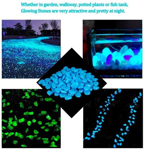 50//300 Glow in the Dark Stones Luminous Pebbles Rock Garden Aquarium Plant Decor