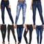 DIVADAMES Womens Ladies High Waisted Blue Stretch DISTRESSED Skinny Fit Jeans