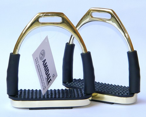 FLEXI SAFETY STIRRUPS HORSE RIDING BENDY IRONS GERMAN SILVER GOLDEN COLOR NEW