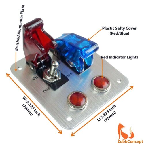 2 Rows Red Blue Safety Cover Toggle Switch Red Indicator Light Aluminum Plate