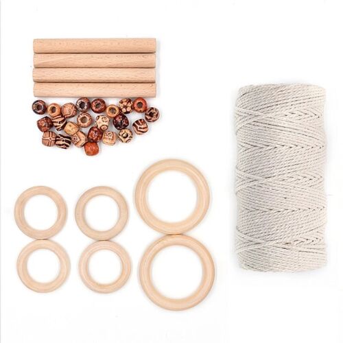 Macrame Cord Natural Cotton Rope with Wood Ring Wood Stick for DIY Wall Hanging