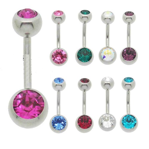 Double jewelled belly bars 8mm bottom ball large 6mm top ball body jewellery
