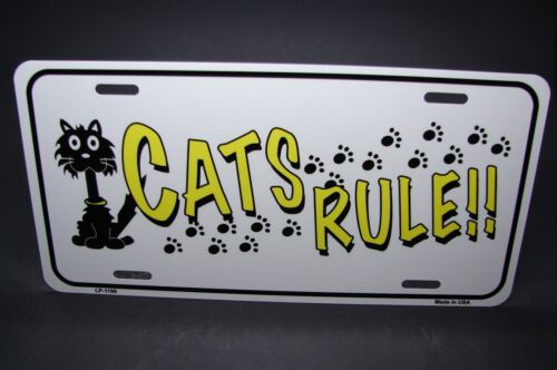 CATS RULE METAL ALUMINUM CAR LICENSE PLATE TAG ANINAL LOVE PAWS CATS