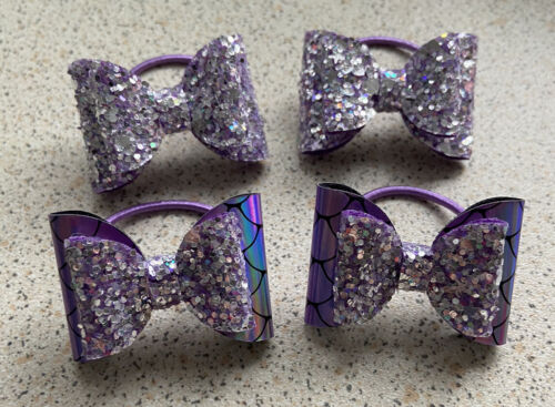 Mermaid Glitter Purple Toddler Pigtail Hair Bows X4 Handmade 1.5” 