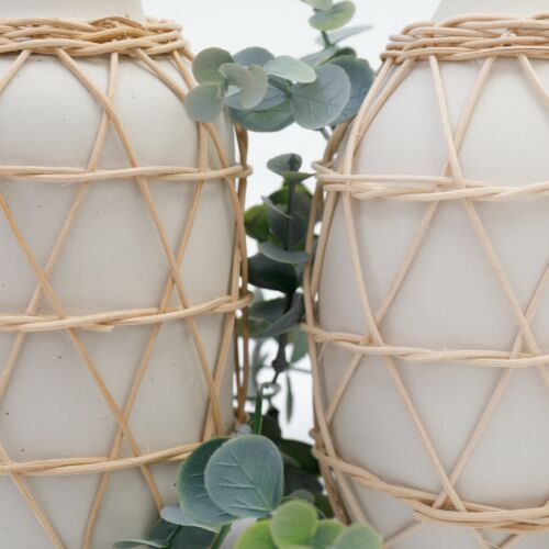 Rattan Woven Bamboo Ceramic Rattan Decorative Flower Vase Boho Style 2 Designs 