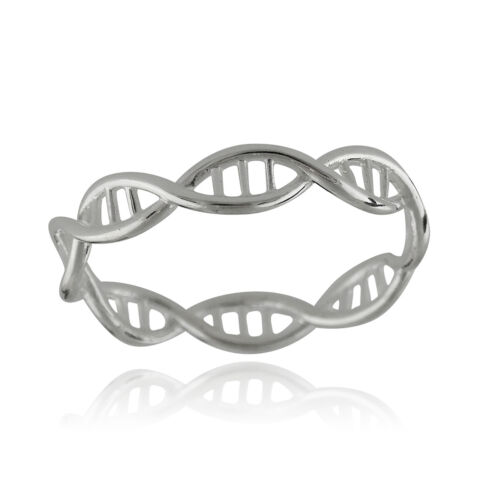 DNA Molecule Double Helix Ring 925 Sterling Silver Band  Sizes 6-10 Science NEW 