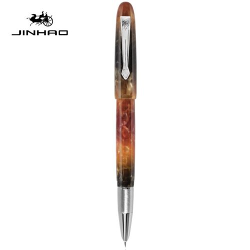 Jinhao 200 Amber Acrylic Fountain Pen Silver Clip Fine Nib Office Writing Gift#s