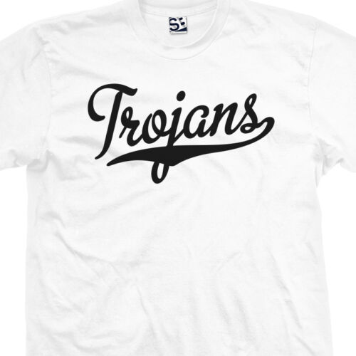 All Sizes /& Colors High School Sport Football Team Trojans Script Tail Shirt