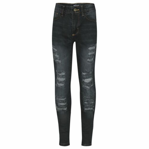 Enfants Jeans Skinny Fille Déchiré Mode Extensible Noir Pantalon Style 3-13Yr 