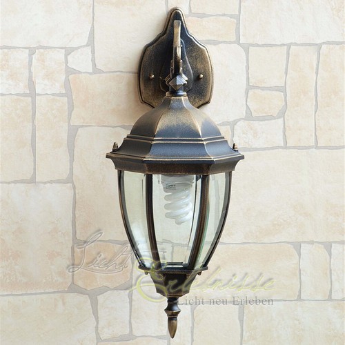 Rustici MURO ESTERNO LAMPADA ORO ANTICO h:49cm e27 LANTERNA ip44 illuminazione strada