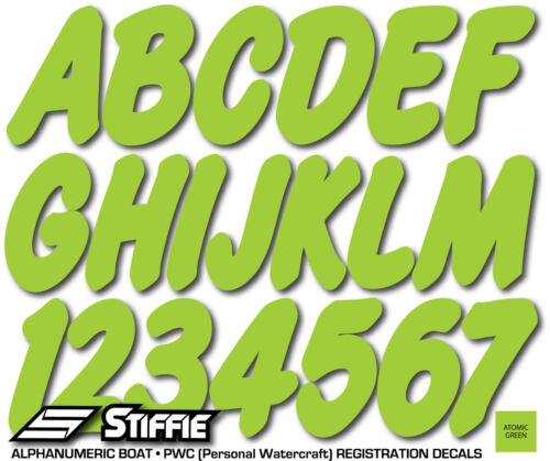 STIFFIE Whip-One WO28 ATOMIC GREEN Identification Boat Decal Registration Number