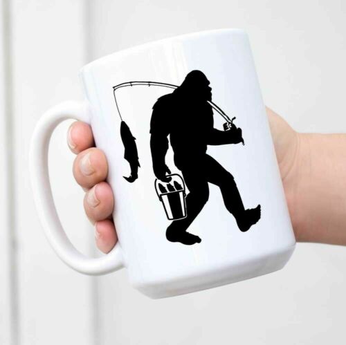 Fishing Bigfoot Funny Coffee Mug Fisherman Sasquatch Gift 