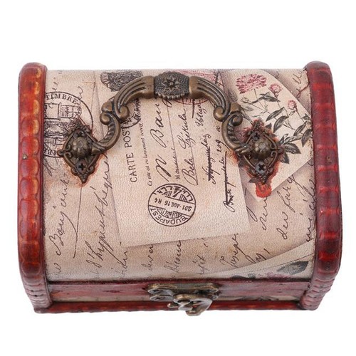 Vintage Wooden Lock Jewelry Storage Trinket Box Container Holder Case Shan