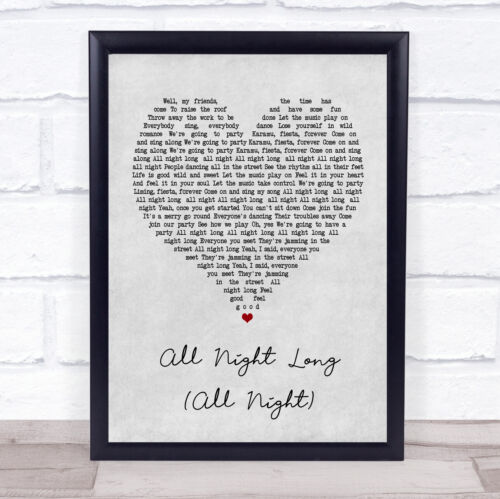 All Night Grey Heart Quote Song Lyric Print All Night Long