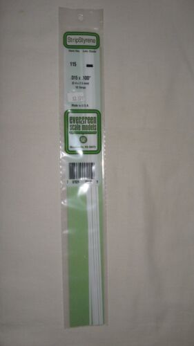 of 10 Item #115 Evergreen Scale Models Styrene Strips .015 x .100 14" Long Pkg 