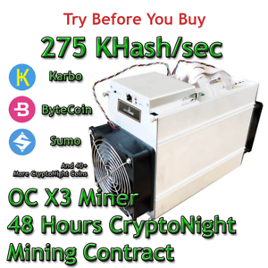 AntMiner X3 Over Clocked 275 KHash/sec Guaranteed 48 Hours Contract CryptoNight