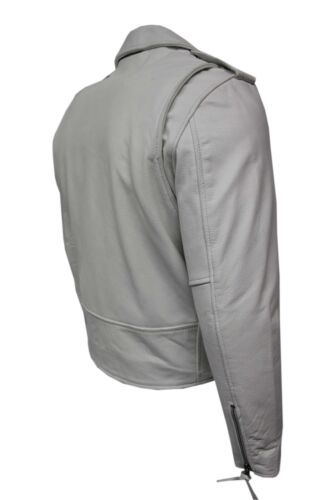 New Fashion Men/'s Brando White Real Hide Leather Classic Biker Stylish Jacket