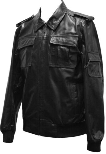 Mens Real Leather Casual Bomber Military Style Jacket Classic Baseball 