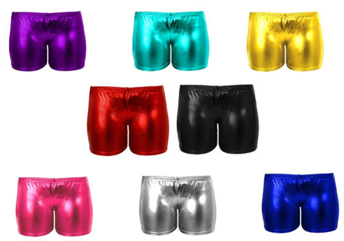 New Womens Ladies Metallic Wet Look Hot Lycra Shiny Pants Shorts Size S/M M/L 