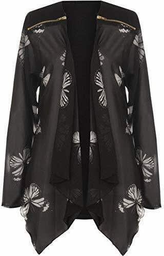 Womens Plus Size Floral Zip Chiffon Butterfly Print Sheer Long Sleeve Cardigan
