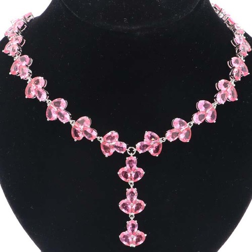 42x13mm Deluxe Big Heavy 38.6g Pink Morganites Ladies Silver Necklace 18.5-19/"
